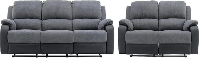 Vente-unique Couchgarnitur Brody in Schwarz und Grau, bestehend aus einem 2er- und einem 3er-Sofa, Breite: 202 cm, Tiefe: 148 cm - Bild 1