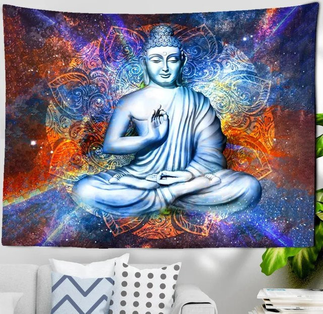 VIKAMA Kosmischer Buddha Wandteppich mit Mandala Design in Multicolour für Yoga und Meditation - Bild 1