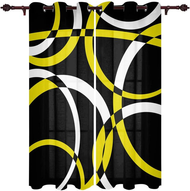 2 Stück moderne Vorhänge mit geometrischem abstraktem Linienmuster in Rot und Schwarz, halbtransparent, Breite: 100 cm, Höhe: 130 cm - Bild 1