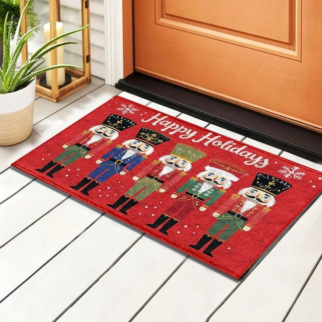 VIKAMA Weihnachtliche Nussknacker Fußmatte in Rot, rutschfeste Bodenmatte aus Polyester für Flur, Küche oder Badezimmer, B/T: 60 x 40 cm - Bild 1