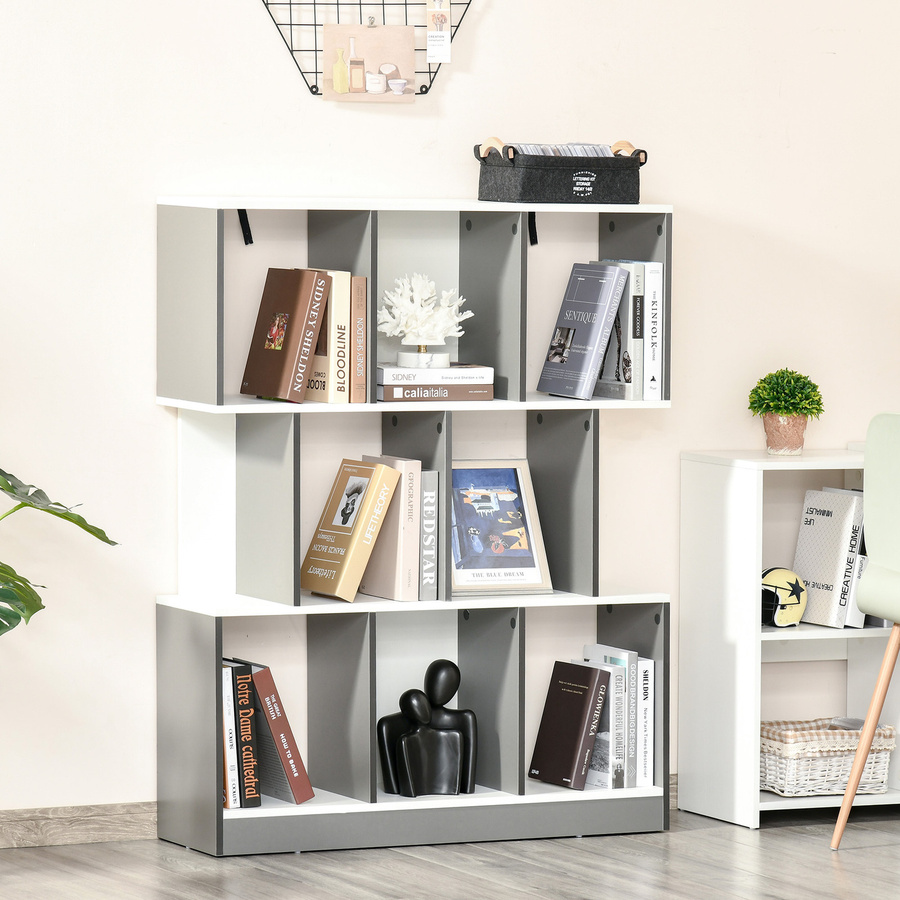 HOMCOM Bücherregal Standregal in Grau und Weiß, modernes Büroregal und Aktenregal für Wohnzimmer oder Arbeitszimmer, B/T/H: 100 x 24 x 124 cm - Bild 2