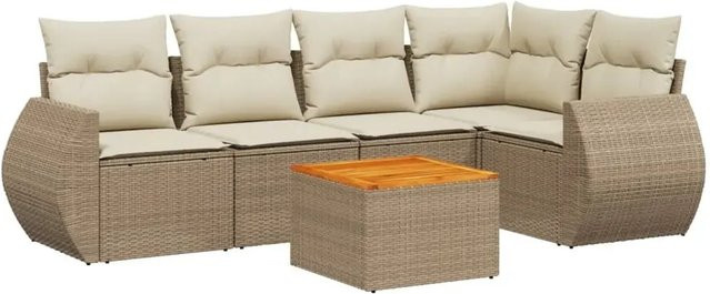 vidaXL 6-teilige Garten-Sofagarnitur aus Poly-Rattan und Akazienholz in Beige und Cremeweiß - Bild 1