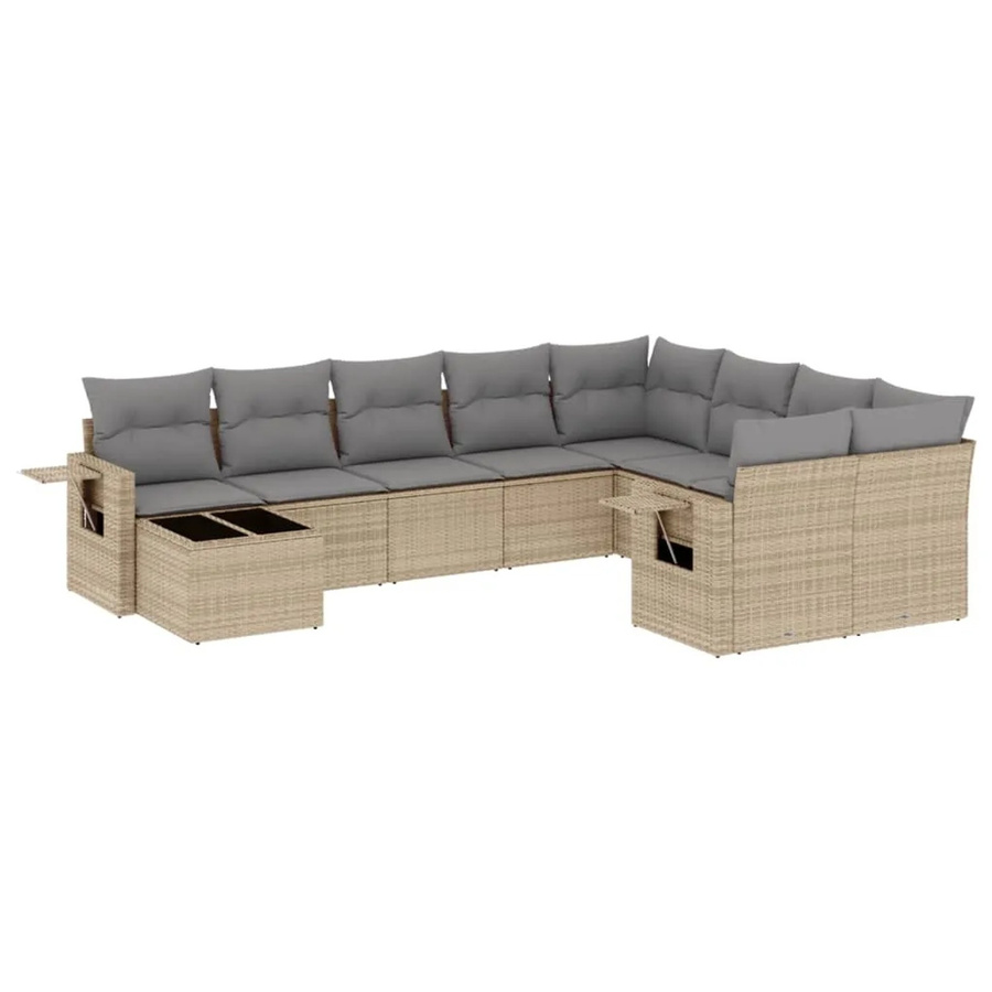 vidaXL 10-tlg. Garten-Sofagarnitur in L-Form aus Poly-Rattan mit Kissen in Beige-Grau - Bild 2