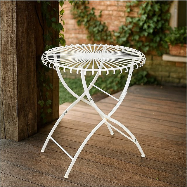HTI-Living Romantischer Metalltisch Rund in Weiß für Garten und Außenbereich, Durchmesser: 70 cm - Bild 1