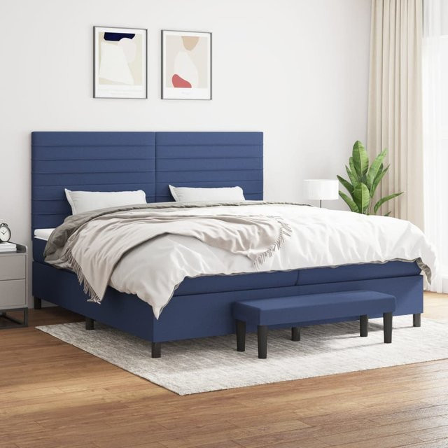 vidaXL Boxspringbett mit Matratze Blau aus Stoff, B/T/H: 200 x 200 x 128 cm - Bild 3