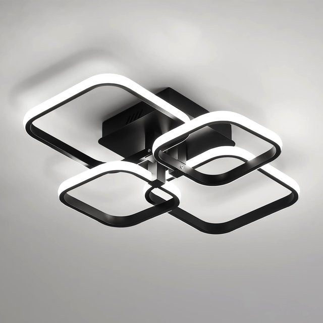 Moderne quadratische LED-Deckenleuchte von Riserva in Schwarz mit kaltweißem Licht, 60 W, aus Metall und Kunststoff für Schlafzimmer, Arbeitszimmer, Esszimmer und Küche - Bild 1