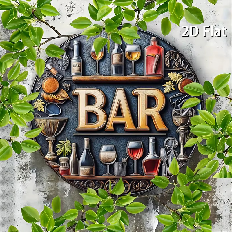 Potdemiel Vintage-Metallschild Bar Motiv mit Wein und Gläsern, rundes Retro-Wandkunst Poster aus Aluminium, Mehrfarbig, Durchmesser: 20 cm - Bild 6