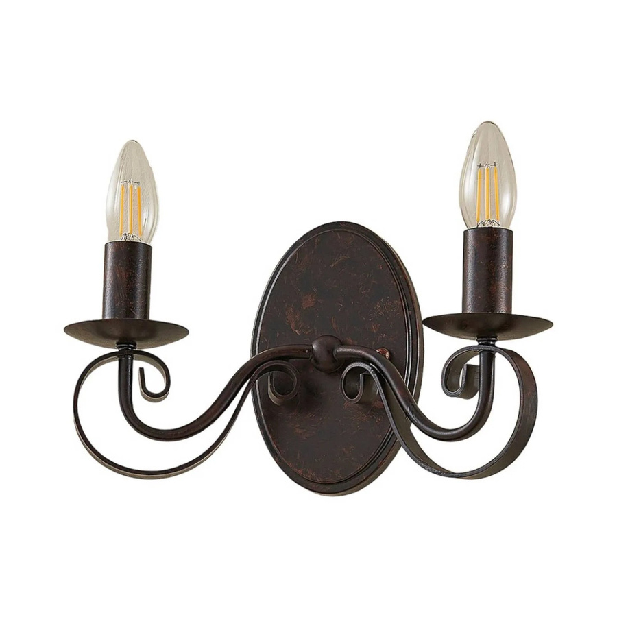 Lucande Wandleuchte Caleb 9620532 in Braun, 2-flammige Landhaus Wandlampe aus Metall im Vintage-Stil mit E14 Fassung - Bild 2