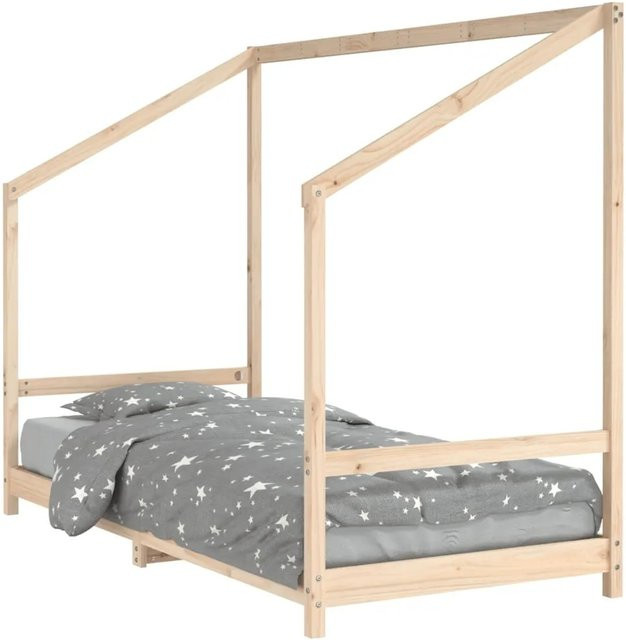 vidaXL Kinderbett im Hausrahmen aus Massivholz Kiefer in Braun und Beige, B/T/H: 90 x 190 x 158 cm - Bild 1
