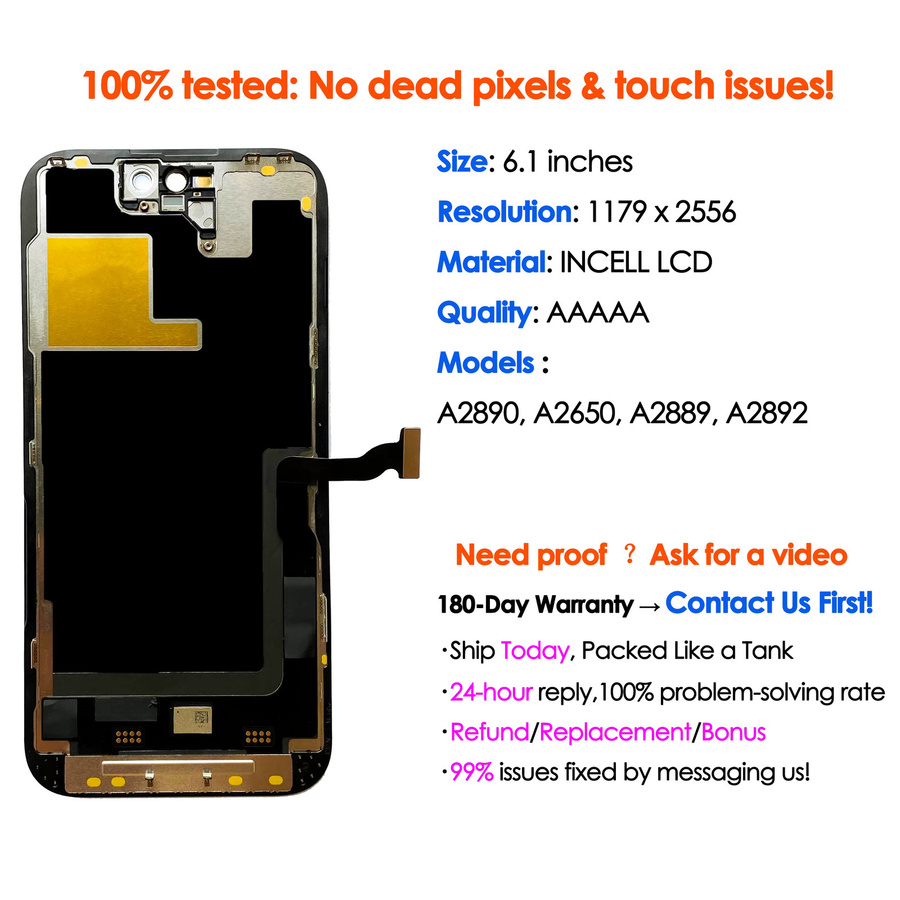 BINYEAE Incell LCD-Display Ersatz-Touchscreen-Digitizer-Baugruppe für iPhone 14 Pro in Schwarz - Bild 2