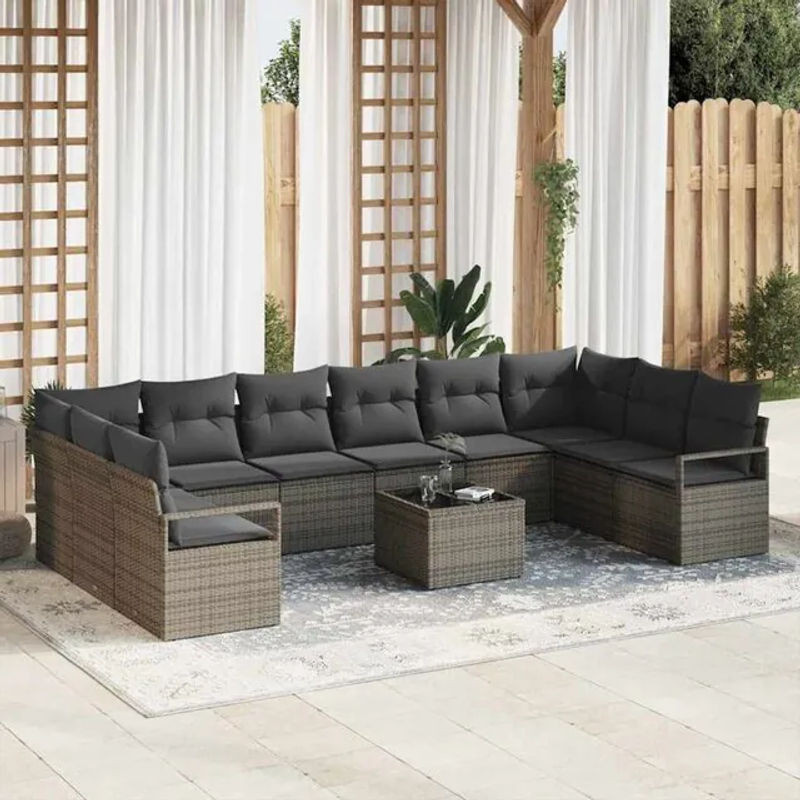 vidaXL Loungemöbel Sofa Set aus Polyrattan mit 11-teiligem Kissen-Set in Grau - Bild 1
