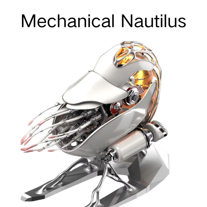 Mechanisches Nautilus-Modell von goni in Weiß und Silber aus Metall mit elektrischem Antrieb als handgefertigtes Montage-Spielzeug und Kunstornament - Bild 6