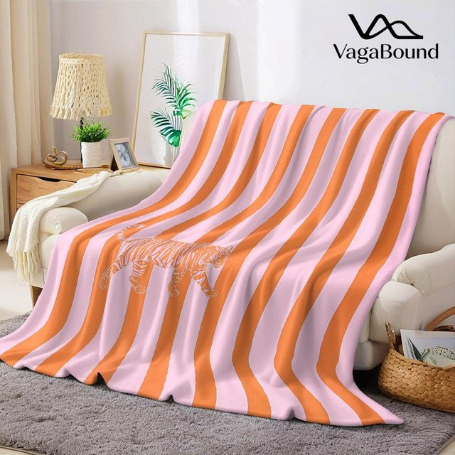 JMG Household Supplies Flanelldecke Tiger-Design in Rosa-Orange gestreift, weich und warm, B/B: 150 x 200 cm - Bild 1