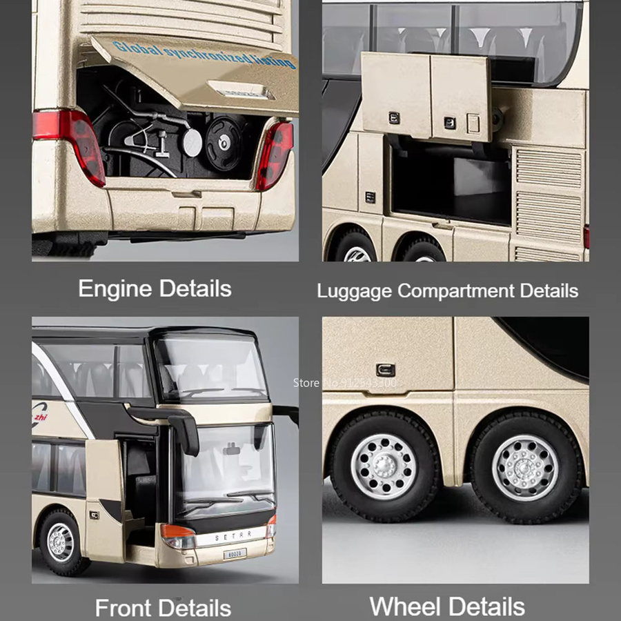 DUFFDUN Doppeldecker Business Bus Modell Spielzeugauto in Gold mit Sound und Licht im Maßstab 1:30 - Bild 3
