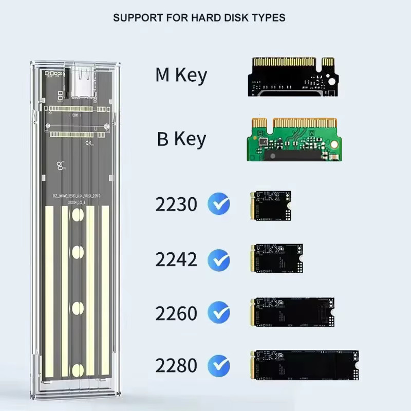 Kebidu M.2 NVMe PCIe SSD externes Gehäuse Transparent mit USB Typ C 10 Gbit/s für M.2 NGFF SATA Protokoll - Bild 5