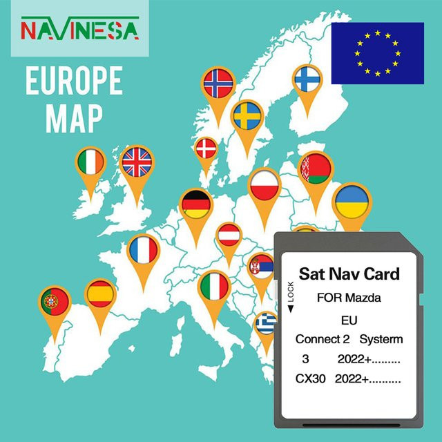NAVINESA GPS SD Navigationskarte Europa Russland Ukraine Türkei für Mazda 3 und CX30 ab Baujahr 2022, 32 GB - Bild 1