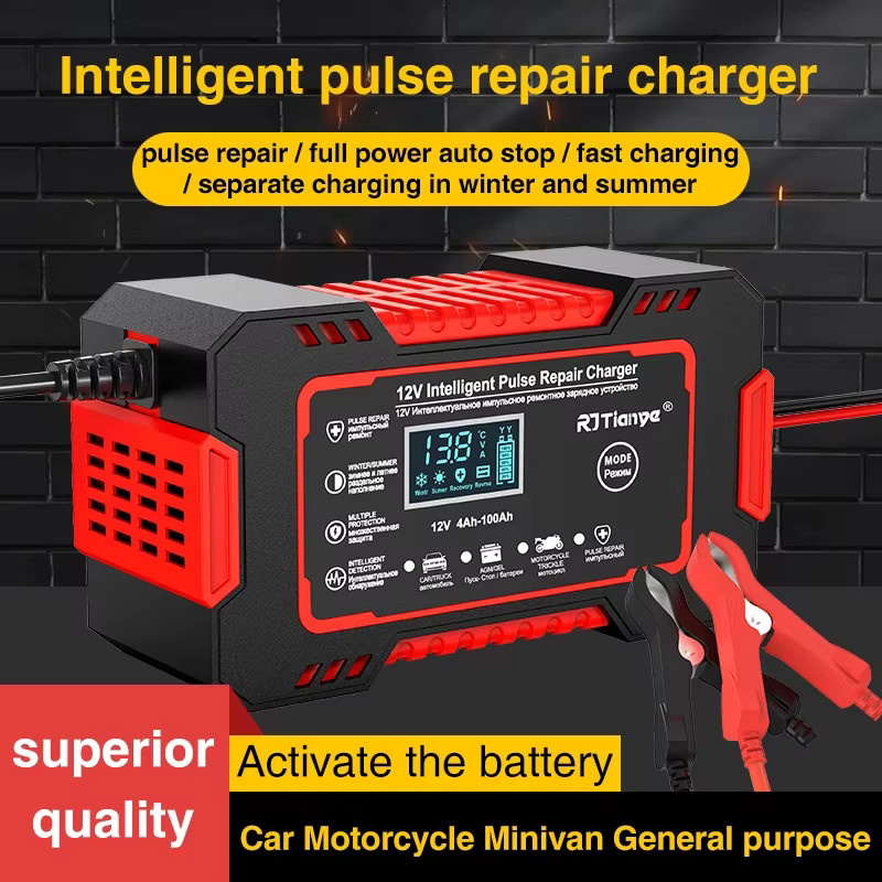 EAFC Auto Batterie Ladegerät 12V 6A mit Touchscreen und LCD Display in Rot-Schwarz - Bild 4