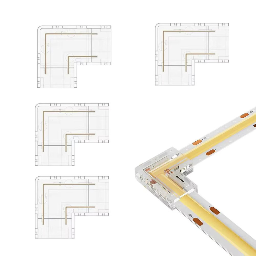 MJJC COB LED-Verbinder 90 Grad L-Form Ecke für CCT FCOB RGB Lichtstreifen, lötfreier Streifen-zu-Streifen Verbinder in Transparent, erhältlich für 5mm, 8mm oder 10mm Breite mit 2, 3 oder 4 Pin - Bild 2