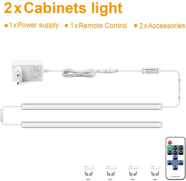 MALITAI LED-Lichtleiste aus Aluminium in Weiß, dimmbar mit RF-Fernbedienung, verknüpfbar, 2 Stück, Länge: 40 cm - Bild 1