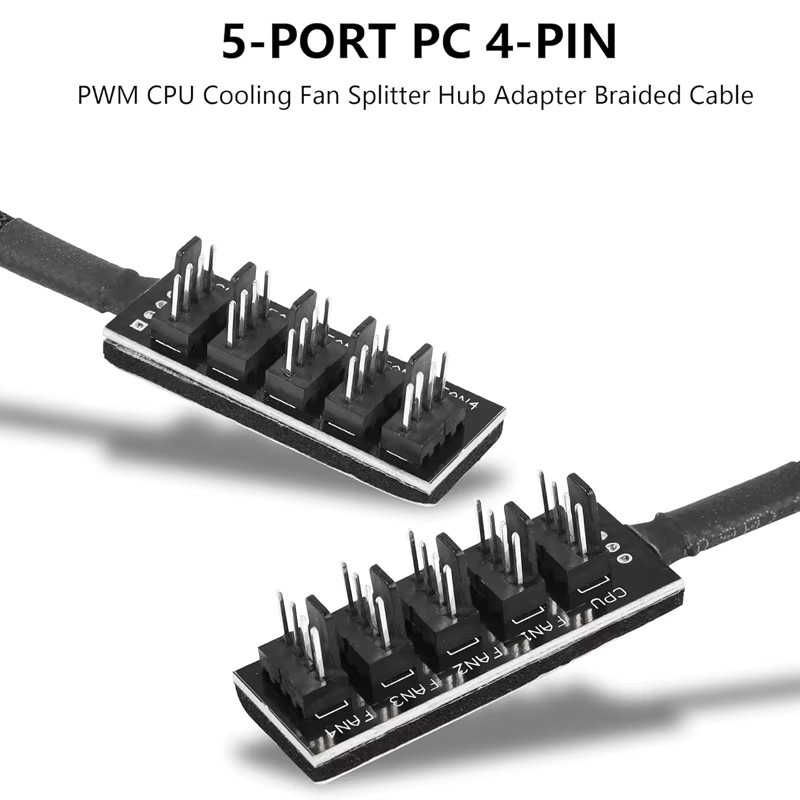 OUYUANSU 4-Pin PWM PC Lüfter Hub 5-Wege-Splitter für Gehäuse und Motherboard, Schwarz - Bild 5