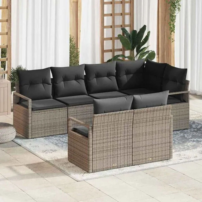 Vidaxl Polyrattan Garten-Loungemöbel Set in Grau mit 7-teiligem modularem Design, Polsterkissen und integrierter Speicherbox - Bild 1