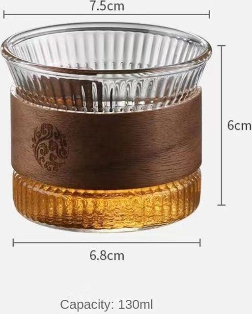 Glaskaffeetasse im japanischen Stil mit Walnuss-Hülle von Yiran Furniture, transparent und schwarz, 130 ml - Bild 1