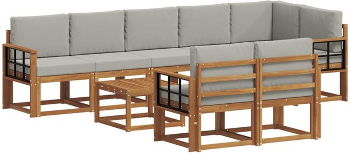 vidaXL Outdoor-Sofagarnitur aus Akazie mit 9-teiligem Set und Kissen in Natur und Hellgrau - Bild 1