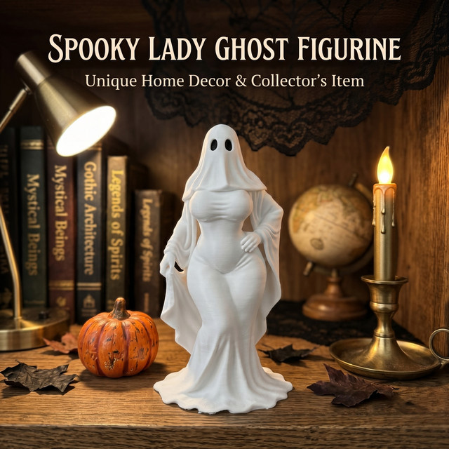 J BIRD Geistermädchen-Ornament aus Keramik in Weiß, gotische Sammlerfigur für Halloween und Schreibtischdekoration - Bild 1