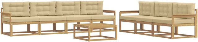 vidaXL Outdoor-Sofagarnitur aus Akazienholz mit Tisch und Kissen in Weiß und Beige - Bild 1