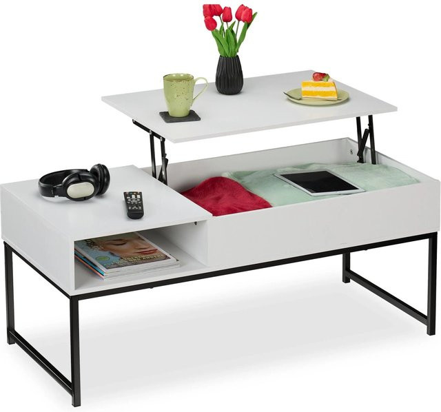 Relaxdays Couchtisch modern in Schwarz mit höhenverstellbarer Aufklappfunktion, B/T/H: 110 x 45 x 50 cm - Bild 1