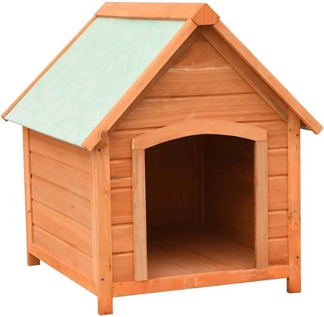 vidaXL Hundehütte aus Massivholz Kiefer und Tanne, wetterfest, braun/grün, B/T/H: 72 x 85 x 82 cm - Bild 1