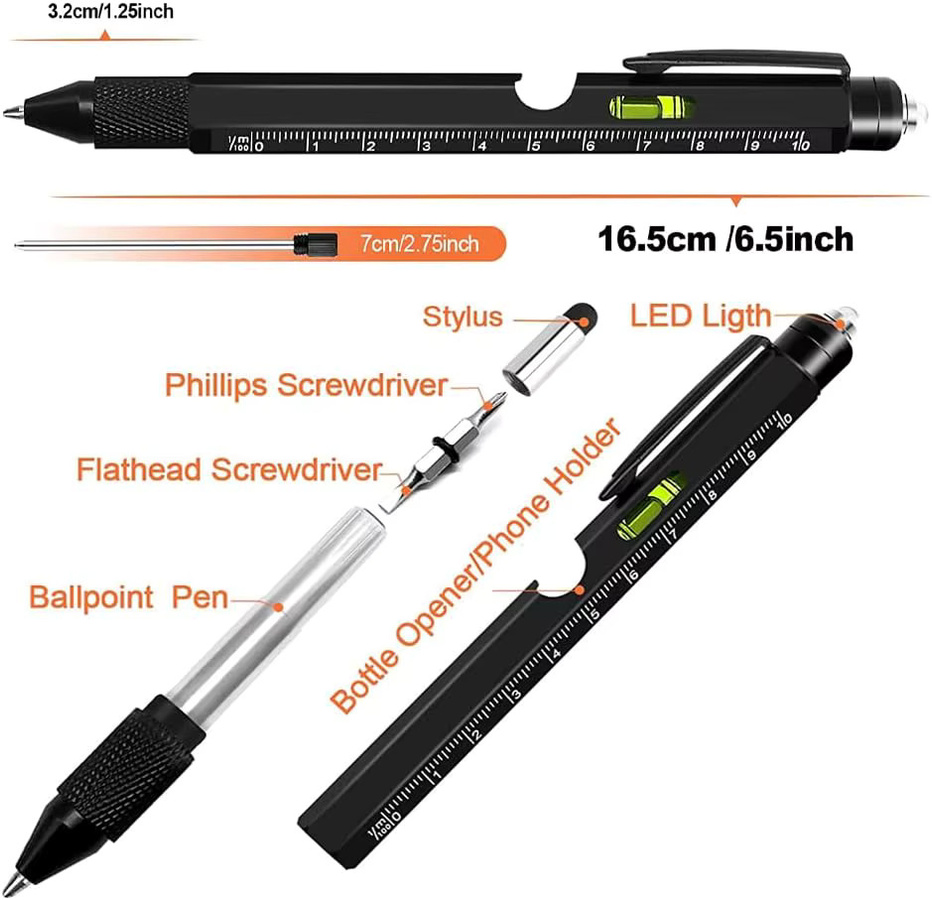 9-in-1 Multitool-Stift aus Metall in Schwarz - Bild 1