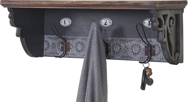 Wandgarderobe MCW A43 aus massivem Tannenholz in Vintage-Optik, Farbe Braun/Mehrfarbig, B/H/T: 60 x 22 x 18 cm - Bild 1