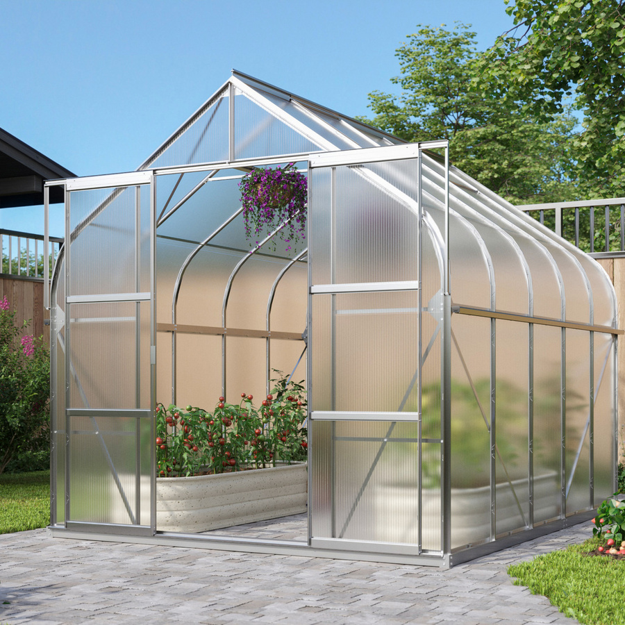 Vitavia Gewächshaus Dione 8300 mit Stahlfundamentrahmen und Glockendach in Silber, 8,3 m², Aluminium eloxiert und Polycarbonat-Verglasung - Bild 2