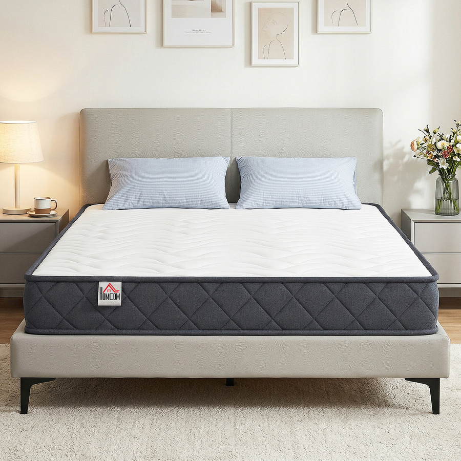HOMCOM Doppelmatratze aus Memory-Schaum mit gewelltem Visco-Schaum und verstärkten Kanten, OEKO-TEX-zertifiziert, mittlere Festigkeit, B/T: 140 x 190 cm, Höhe: 20 cm, Aosom - Bild 2