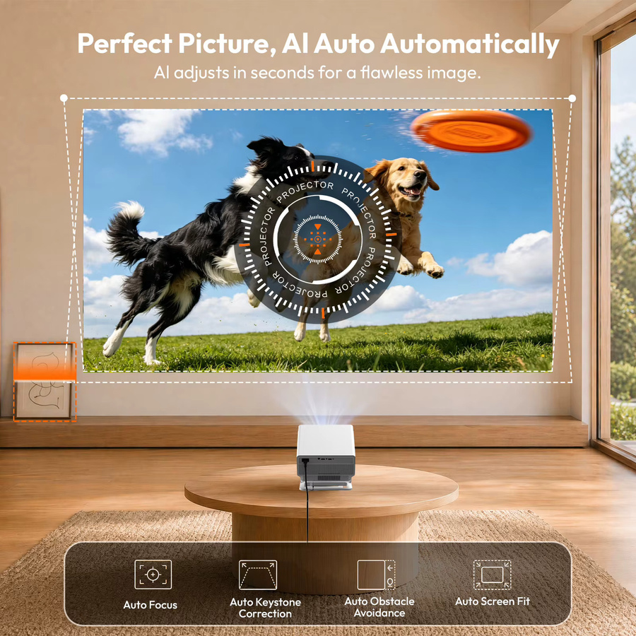 XGODY 4K-Projektor mit 1200 ANSI Lumen, Full HD native Auflösung, KI-Autofokus und 6D-Trapezkorrektur, weiß - Bild 6