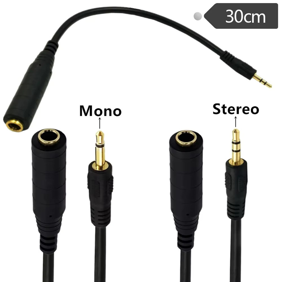 BSN Audio Verlängerungskabel von 3,5 mm Klinke auf 6,35 mm Klinke, Schwarz - Bild 2