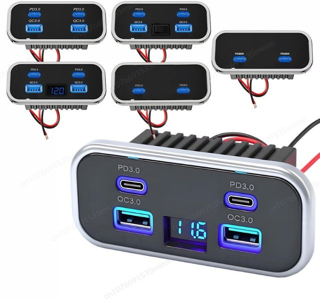 4-Port USB Ladegerät für Wohnmobile und Lkw mit Dual PD3.0 und Dual QC3.0 Buchsen, Schwarz, 12-24V - Bild 1