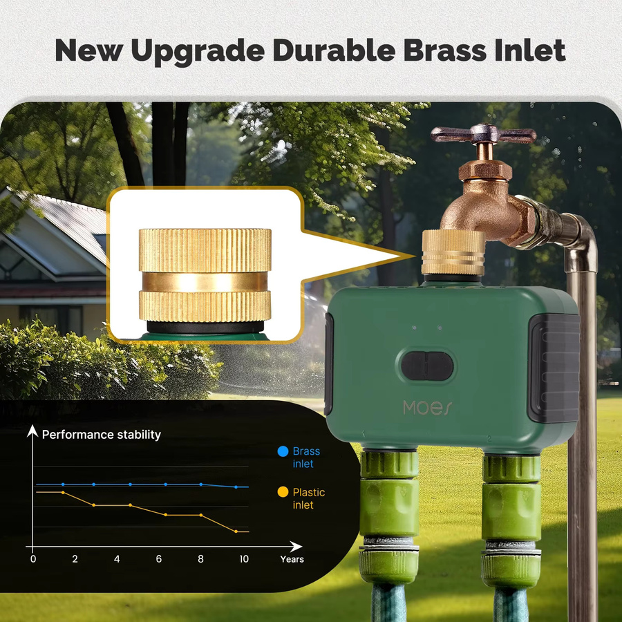 MOES Tuya Smart ZigBee 2-Wege-Wassertimer mit Messinganschluss und Filter, programmierbarer Bewässerungstimer in Grün, kompatibel mit Alexa und Google Home - Bild 2