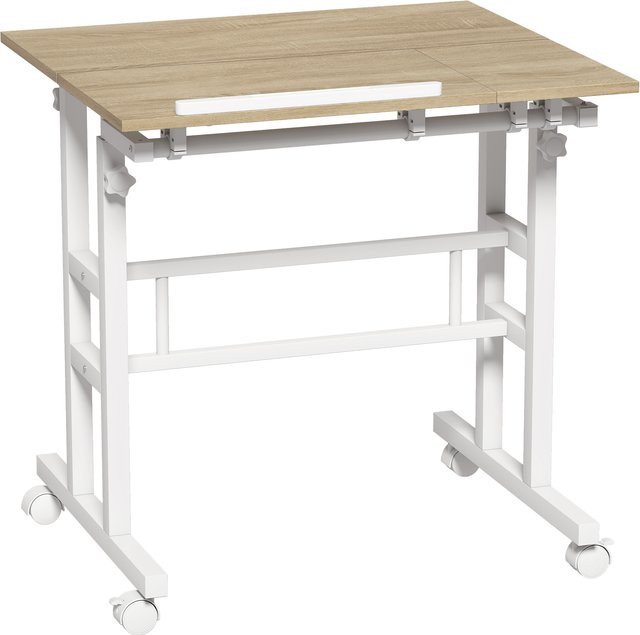 HOMCOM Sitz-Steh-Schreibtisch mit höhenverstellbarer und neigbarer Platte auf Rollen, Computertisch in Braun, B: 70 cm, T: 60 cm - Bild 1
