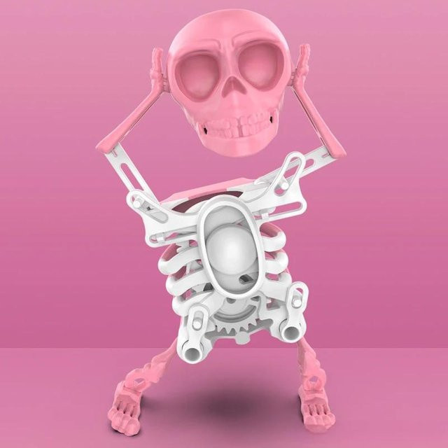 OONBIFFY Aufzieh-Tanzskelett, Totenkopfpuppe, Rosa / Pink - Bild 1