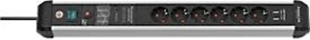 Brennenstuhl Premium-Protect-Line 6-fach Steckdosenleiste mit Überspannungsschutz, 2 USB-Ports, Schwarz/Alusilber - Bild 3