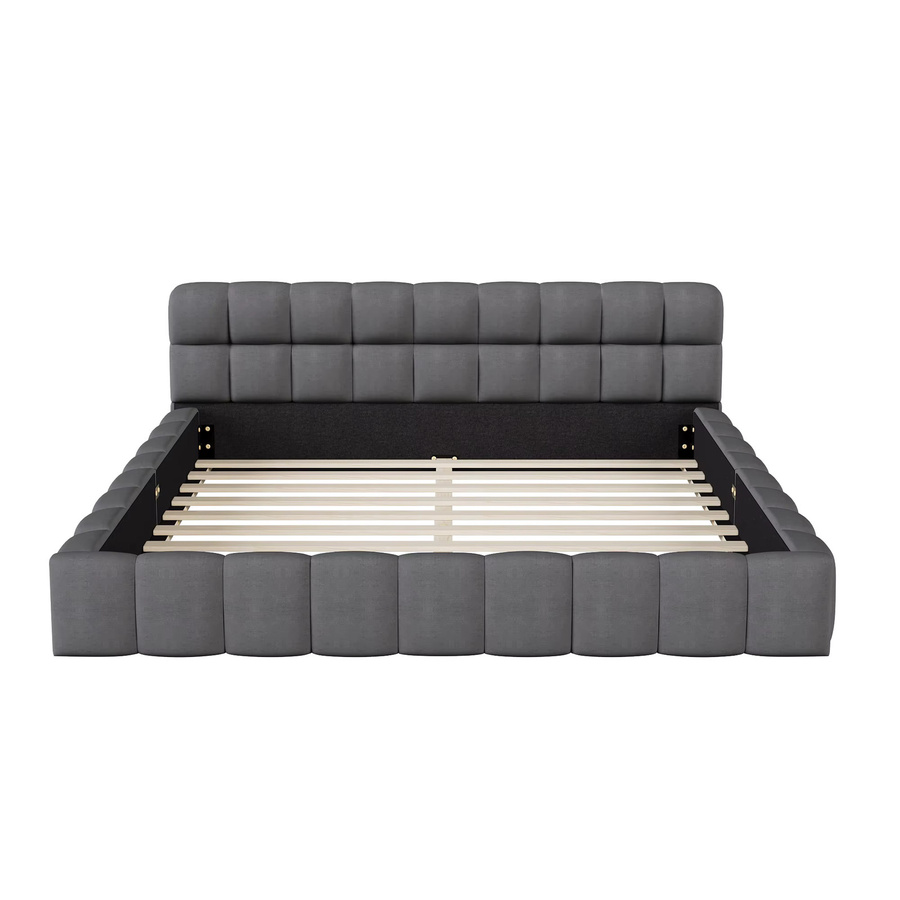Rosahqnda Gepolstertes Bettgestell mit Kopf- und Fußteil im Gitterdesign in Beige/Grau, B/H: 140 x 190 cm - Bild 2