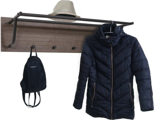 MCW Wandgarderobe N78 im skandinavischen Stil mit 2 Kleiderstangen und 4 Haken, Metall und Melamin, Dunkelbraun, B/T/H: 80 x 20 x 27 cm - Bild 3