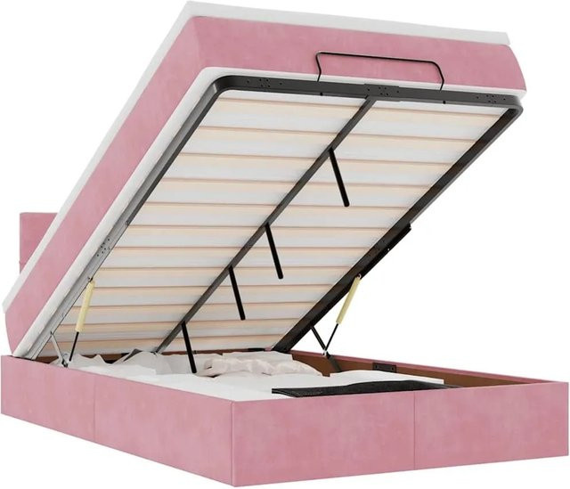 vidaXL Ottomane Bett mit Matratze und LED-Beleuchtung in Rosa, Samt, B/T: 120 x 190 cm - Bild 1