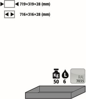 asecos Wannenboden Standard für Sicherheitsschränke V-MOVE-90 aus Stahlblech, lichtgrau, B: 31,9 cm, T: 71,9 cm, H: 2,8 cm, 6 l - Bild 1