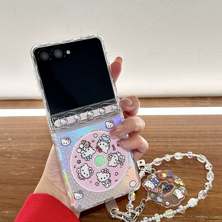 Sanrio Hello Kitty Musik-CD Handyhülle für Samsung Galaxy Z Flip 7 mit gewelltem Rand und Trageschlaufe, Multicolour - Bild 2