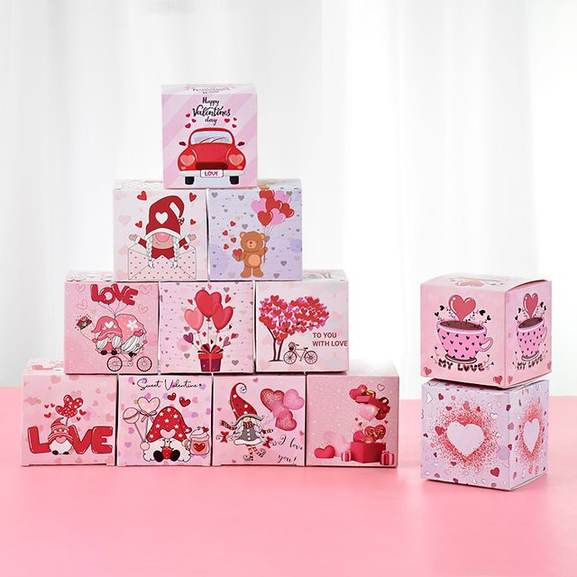 6er Set Rosa Papier-Geschenkboxen für Süßigkeiten und Plätzchen zum Valentinstag, Hochzeit oder zur Party - Bild 1
