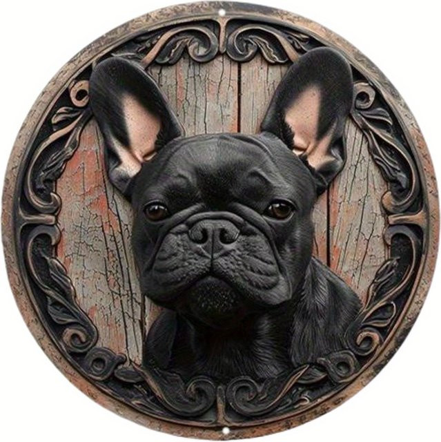 Rundes Holzschild Home Dangles mit Kunstgemälde und Tierprint in Schwarz, Durchmesser: 20 cm - Bild 1