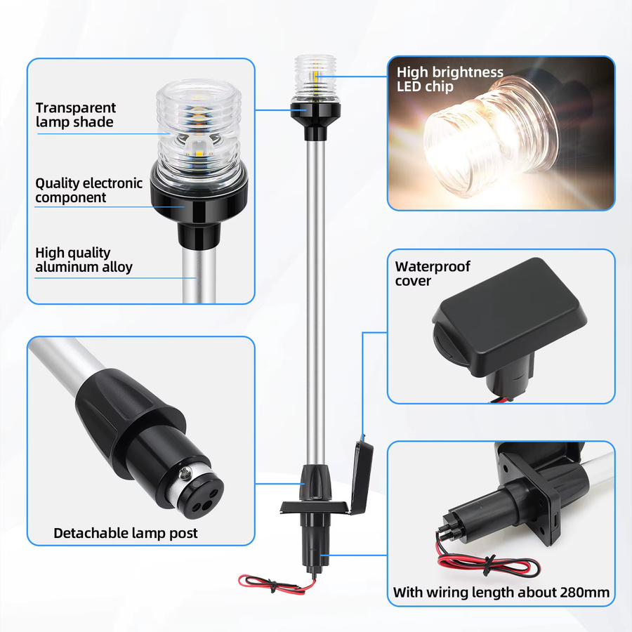 Omnidirektionales LED-Navigationslicht für Marine-Boote und Yachten in Weiß mit schwarzem Gehäuse und transparentem Kunststoff, 12V - Bild 4